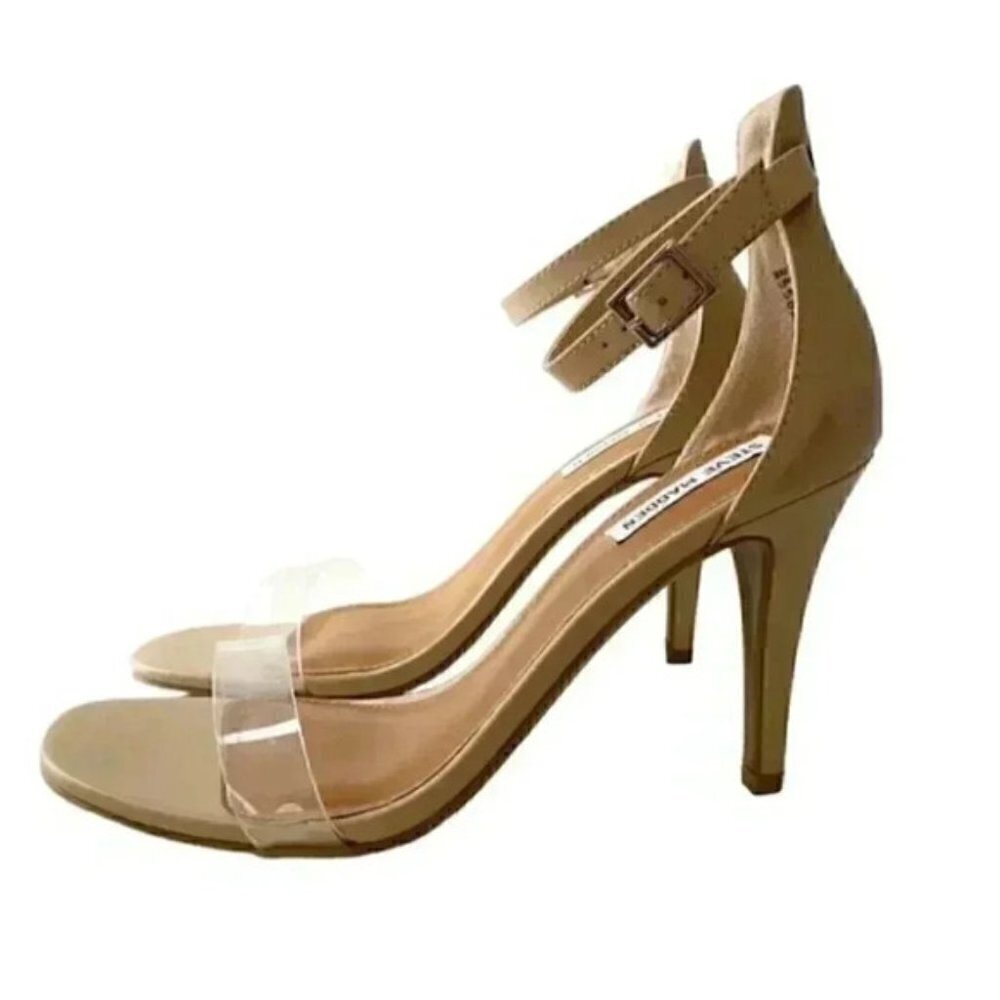 Steve Madden Nude Translucent Vinyl High Heel Ankle Strap Minimalist Sandals 9 - Picture 5 of 15